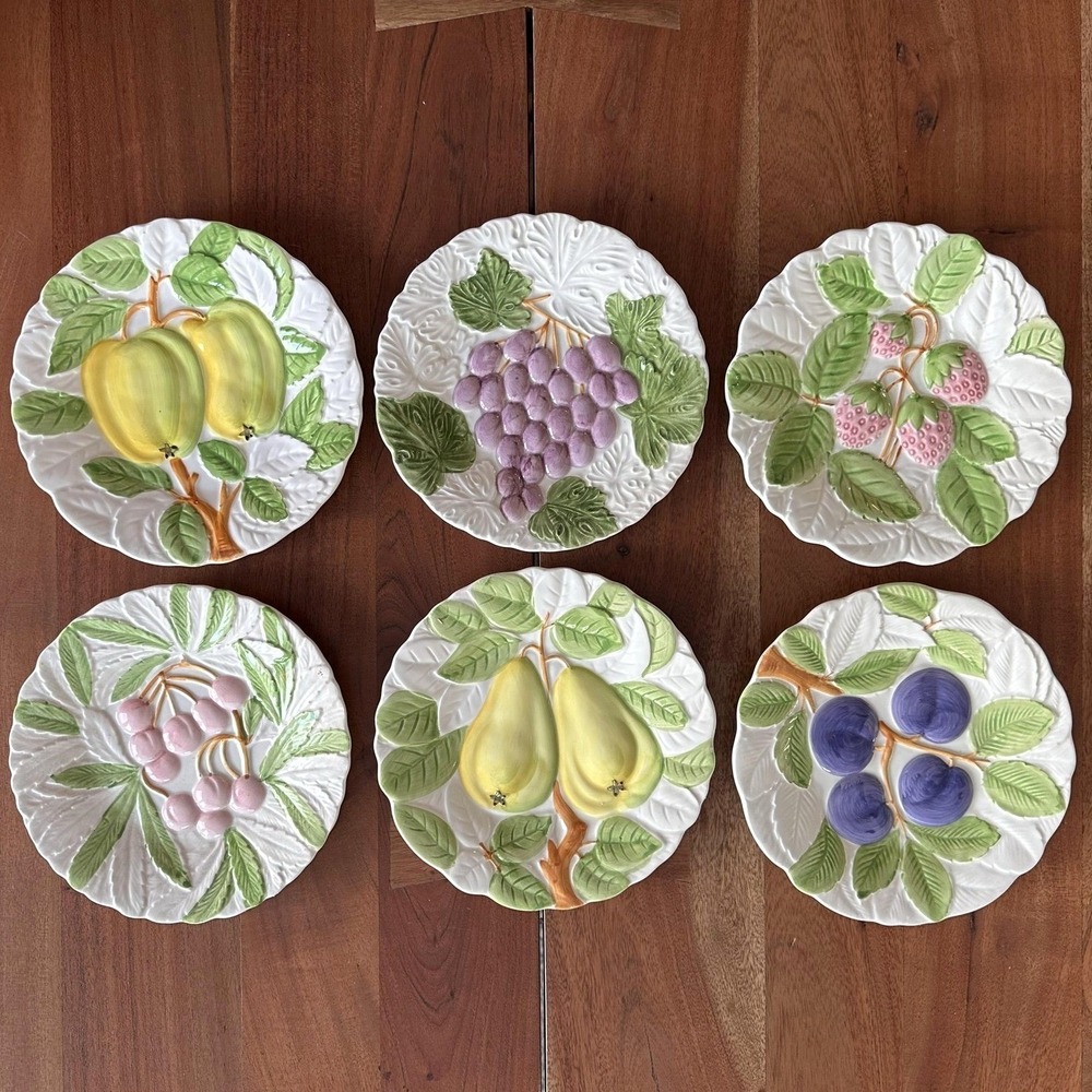 Erik Van Horn Fruit du Jour Plates Set of 6‎ Shafford Majolica 1987 Vintage